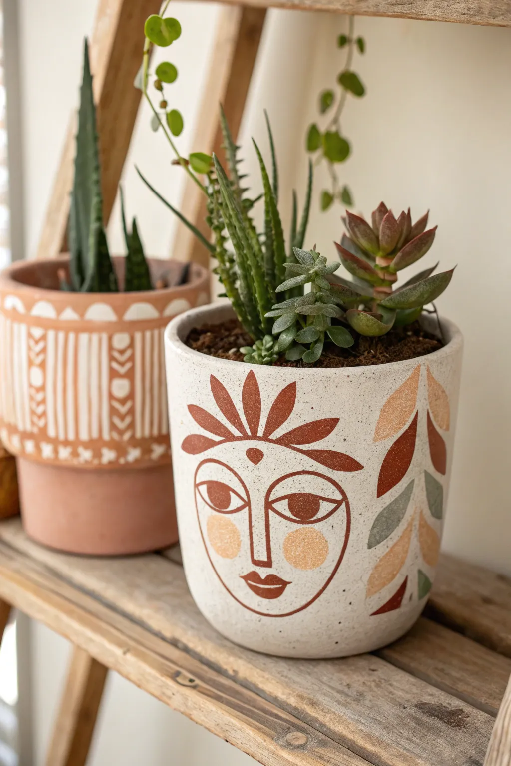 Get creative with funky face designs for your flower pots—where Scandinavian simplicity meets boho whimsy!