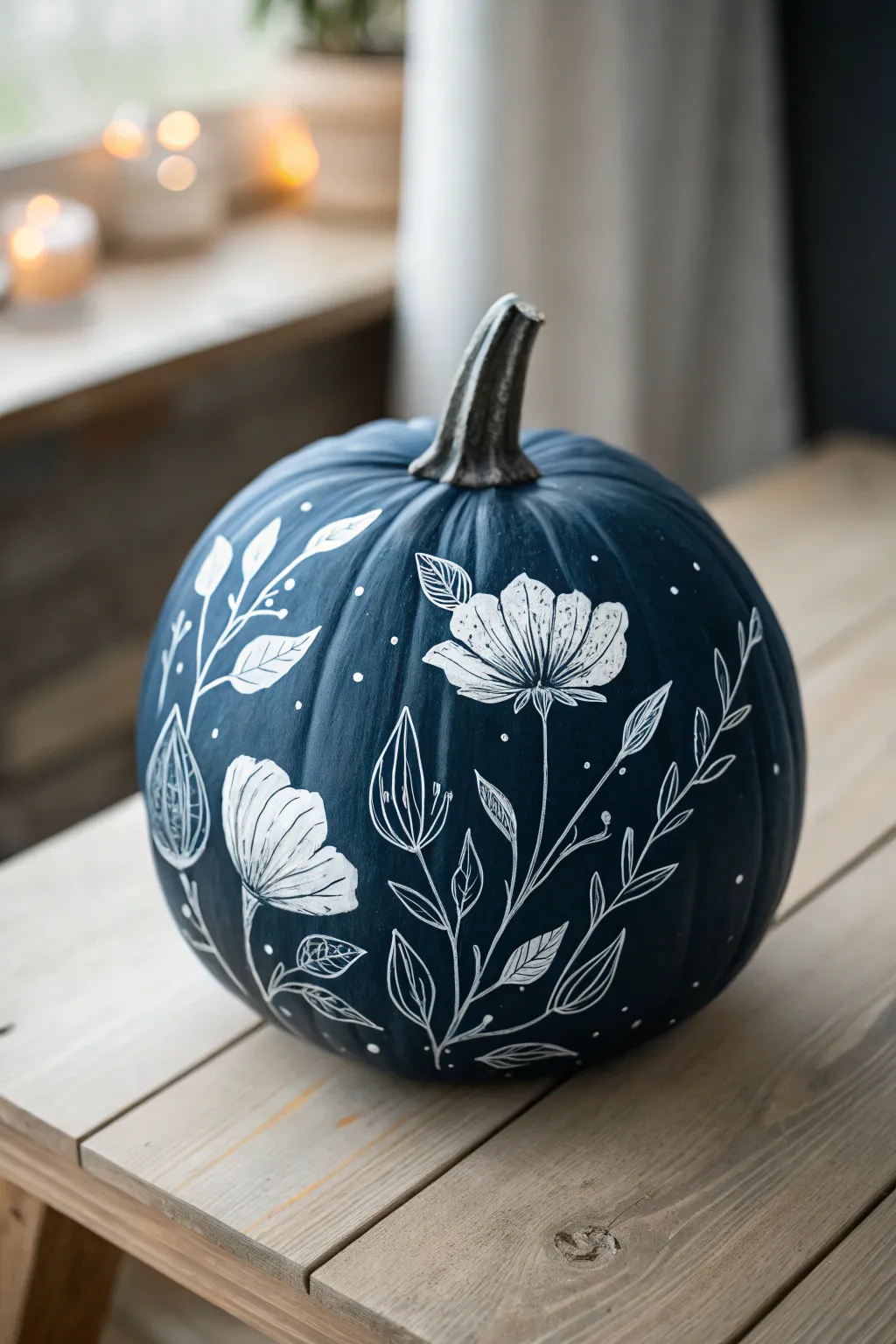 Transform your autumn decor with mystical moonflowers on a midnight canvas.