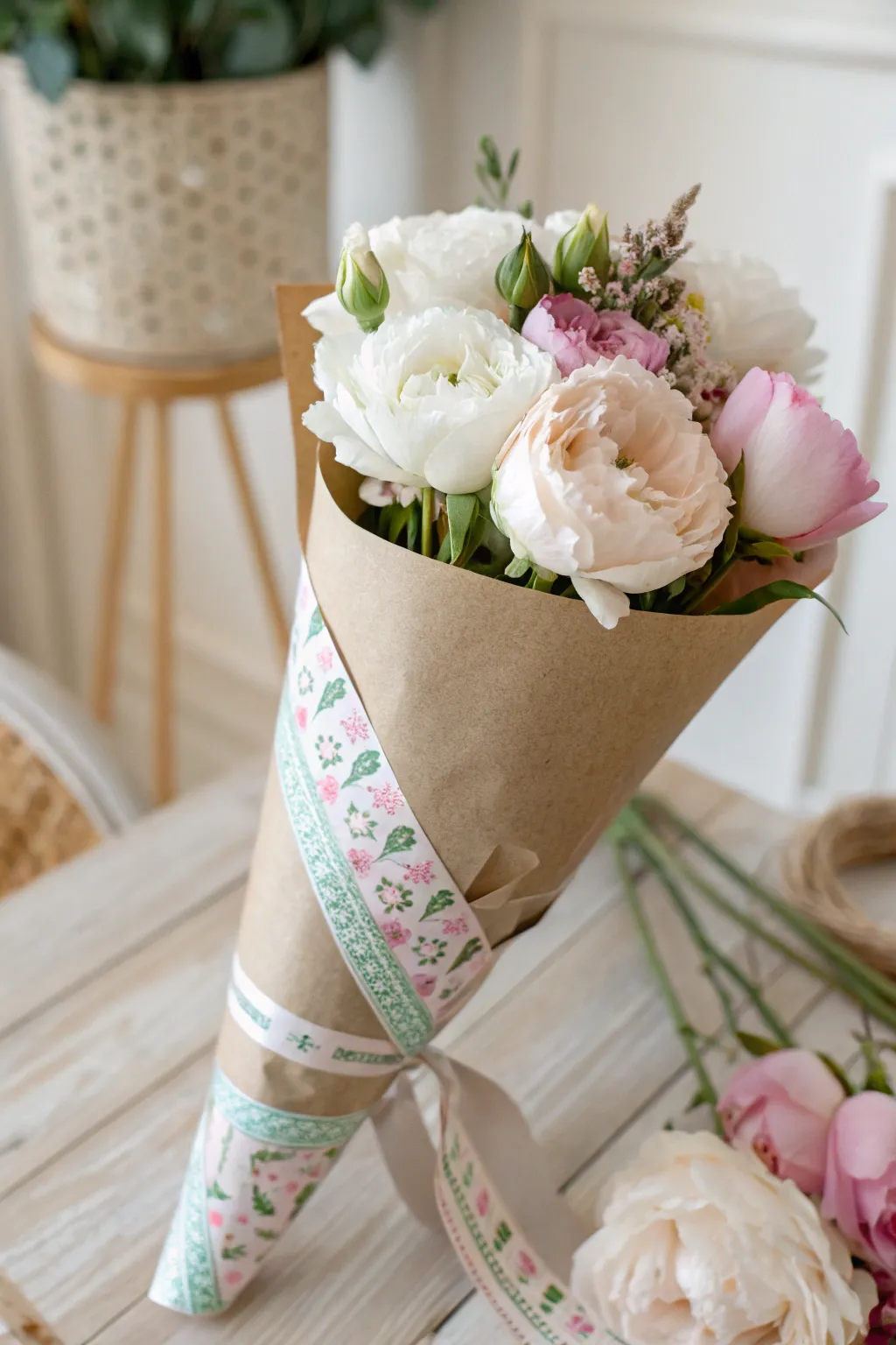 Elevate your bouquet wrapping with the charm of washi tape. Discover endless design possibilities for your floral creations.
