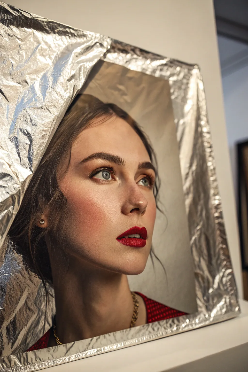 Discover the beauty of reflective realism with foil art that dances with light and shadow, capturing depth and elegance.