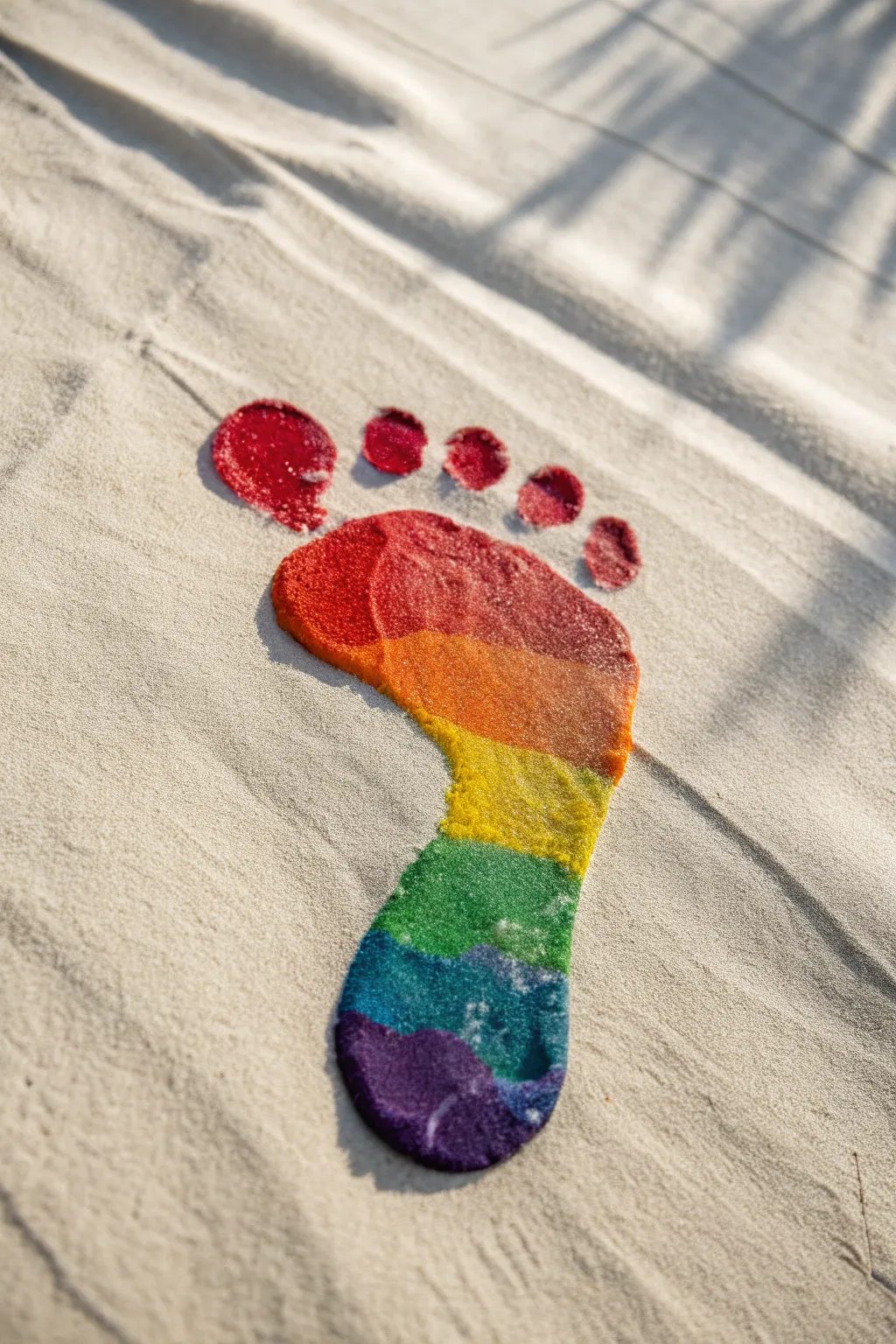 Step into a world of color with this vibrant footprint rainbow art!