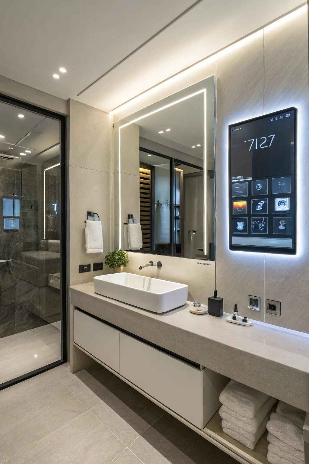 Smart mirrors introduce cutting-edge technology into modern bathroom spaces.