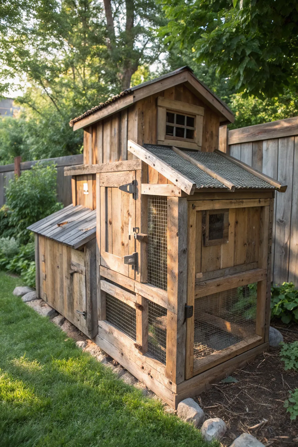 Transform your backyard with this charming upcycled barn wood chicken coop, where rustic elegance meets sustainable craftsmanship.