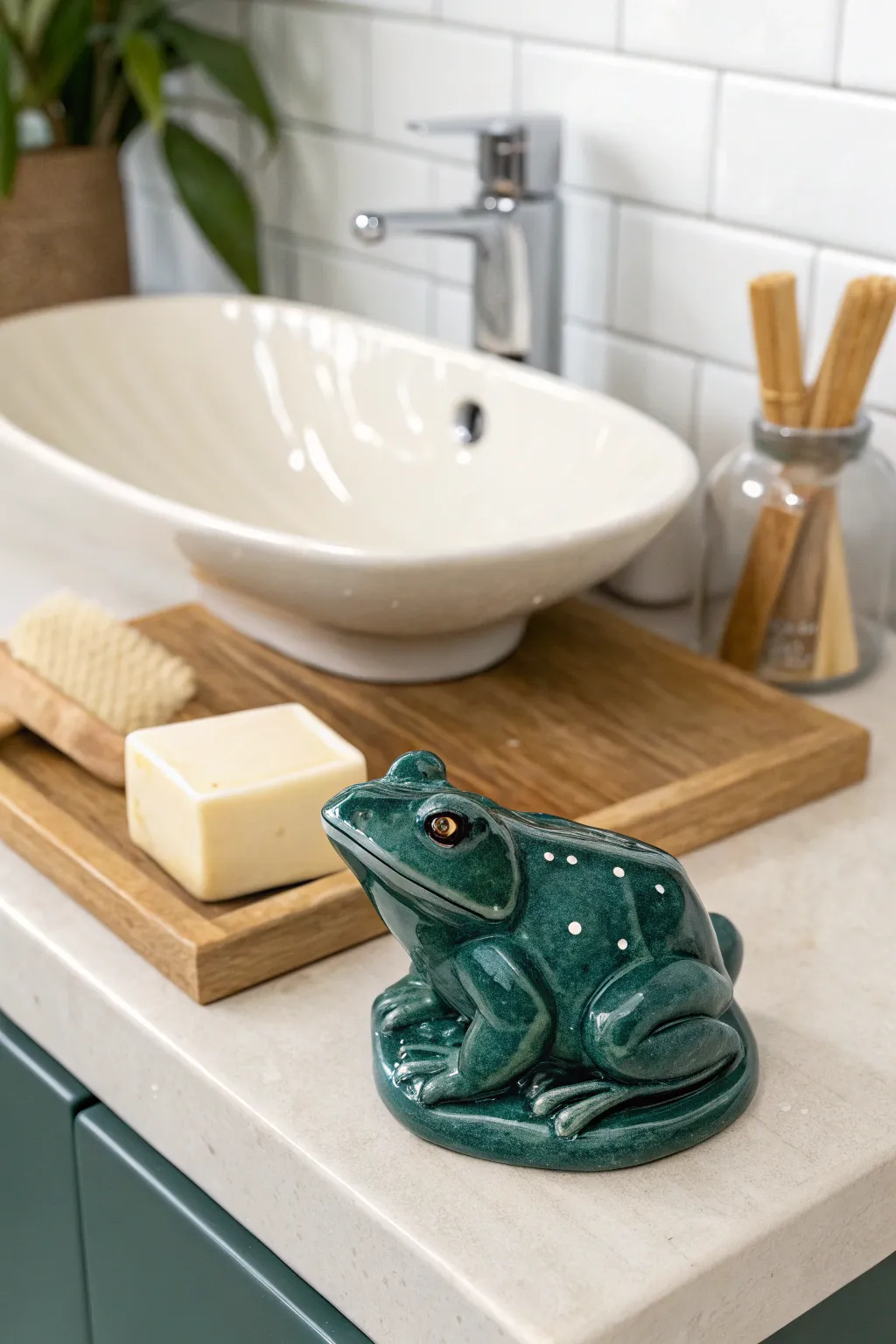 Add a splash of whimsy to your bathroom with this charming frog soap dish!