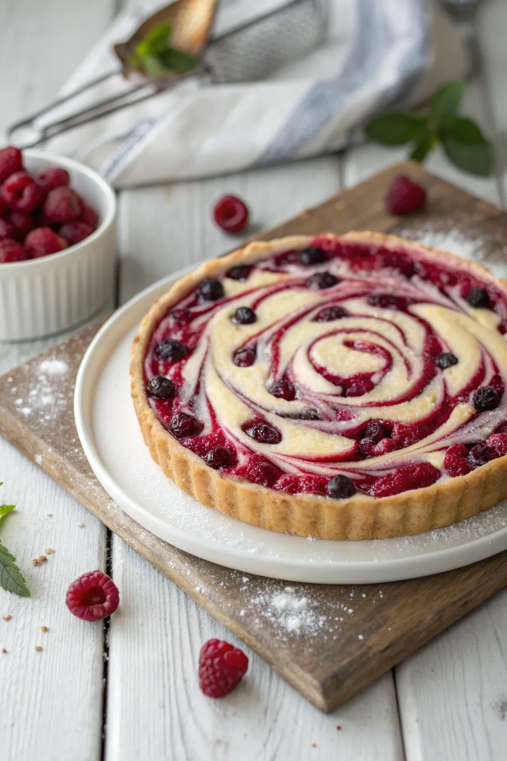 Indulge in the art of simplicity with this Berry and Cream Cheese Swirl Tart—a perfect blend of elegance and flavor.