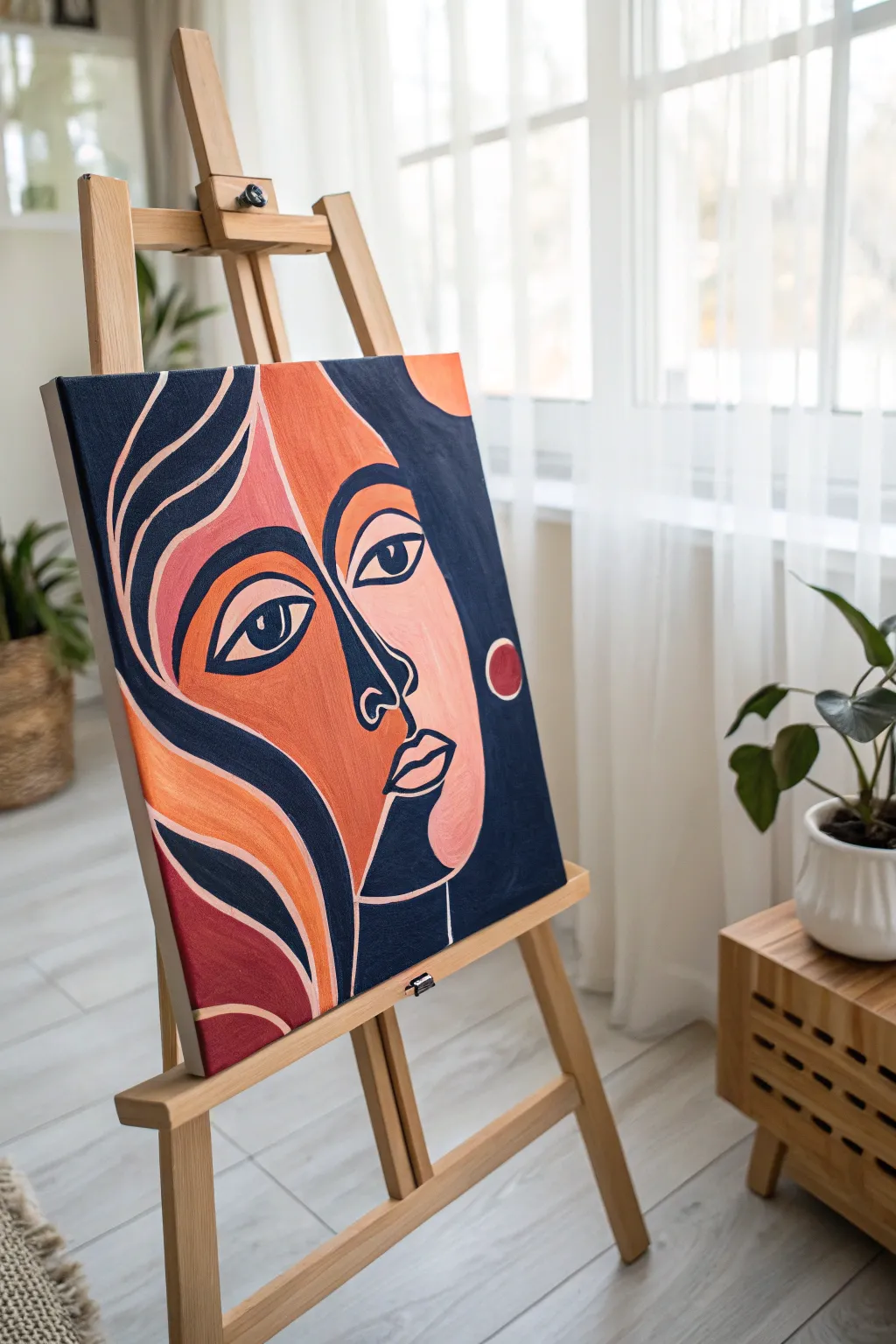Capture the essence of emotions with a minimalist abstract face painting.