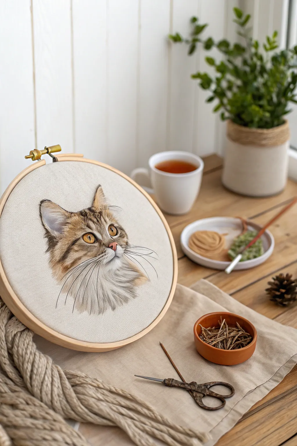 Celebrate your furry friend with a handcrafted pet portrait in embroidery.