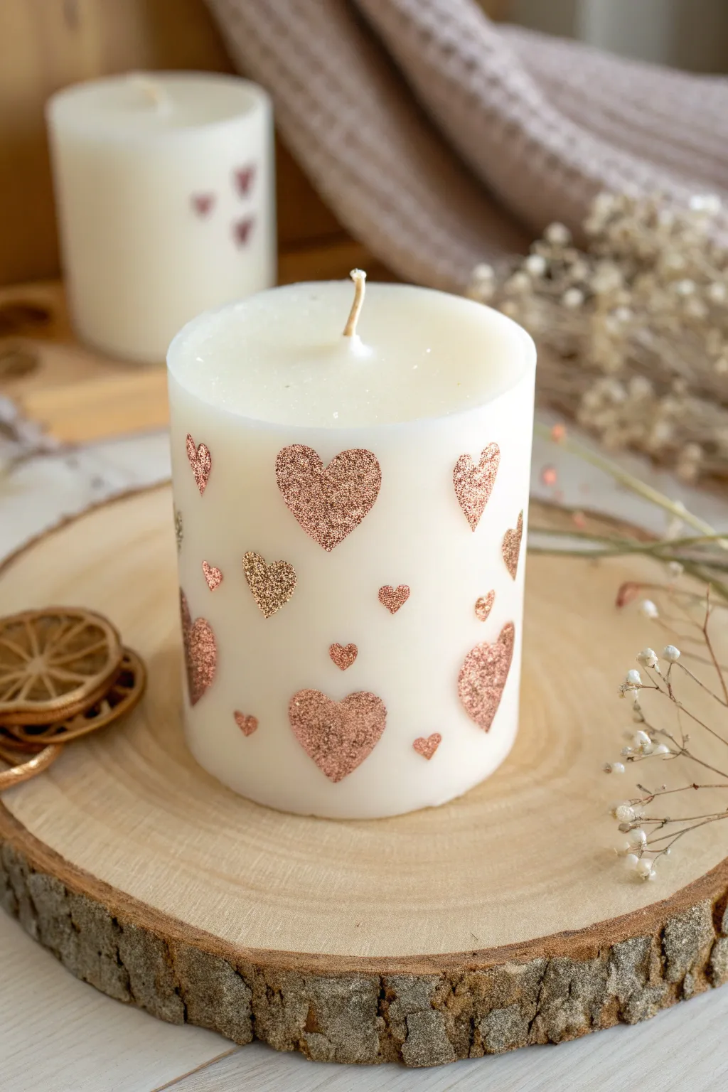 Add a touch of sparkle to your Galentine's Day with these elegant glitter heart candles!