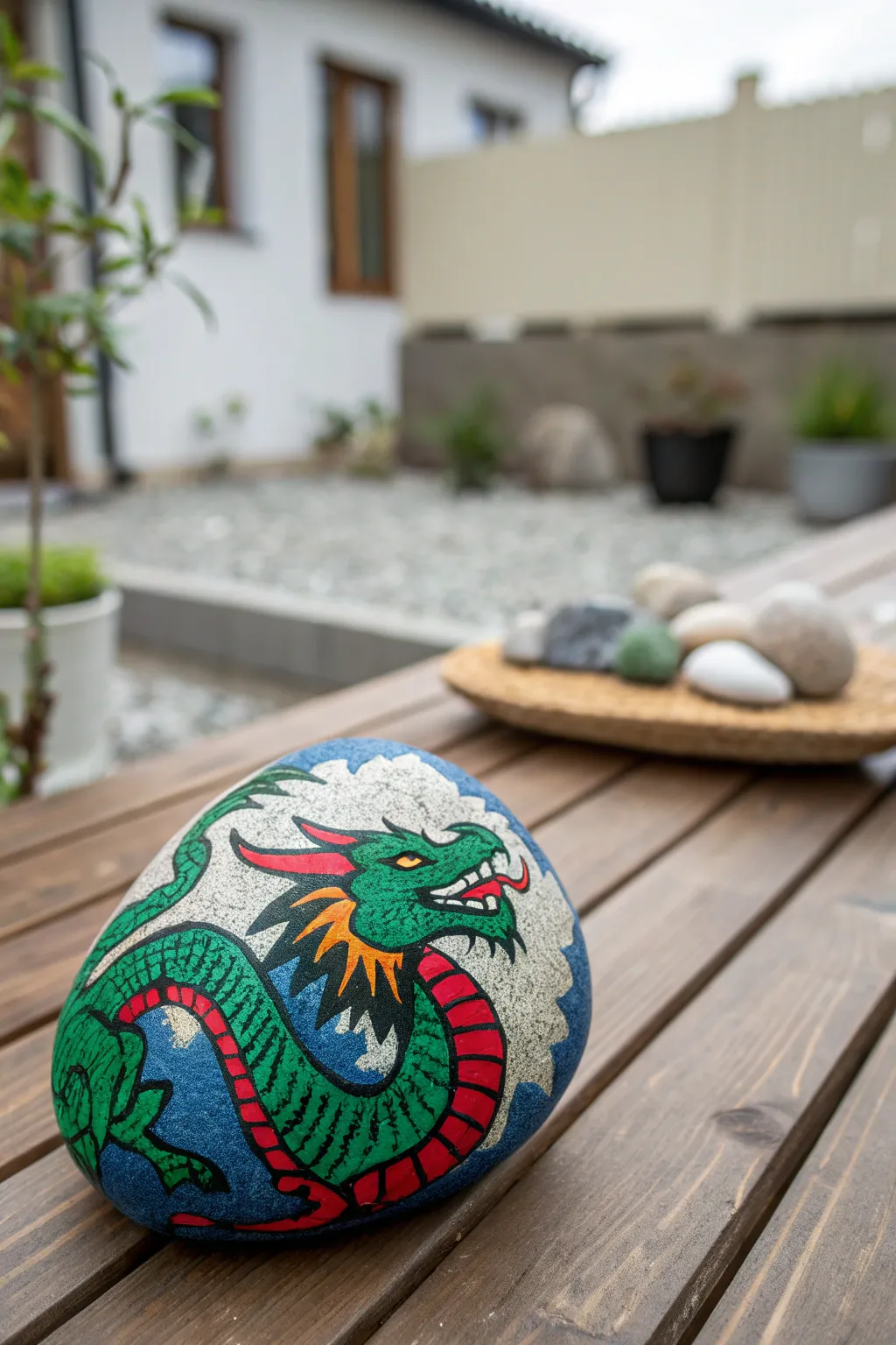 Bring magic to your garden with enchanting dragon rock art.