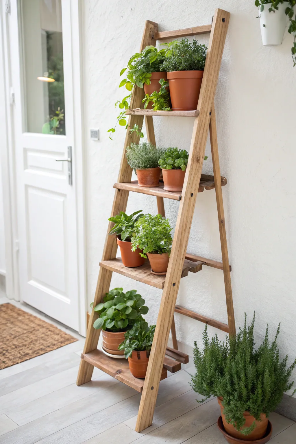 Elevate your plants with style: Transform a simple step ladder into a chic vertical garden display.