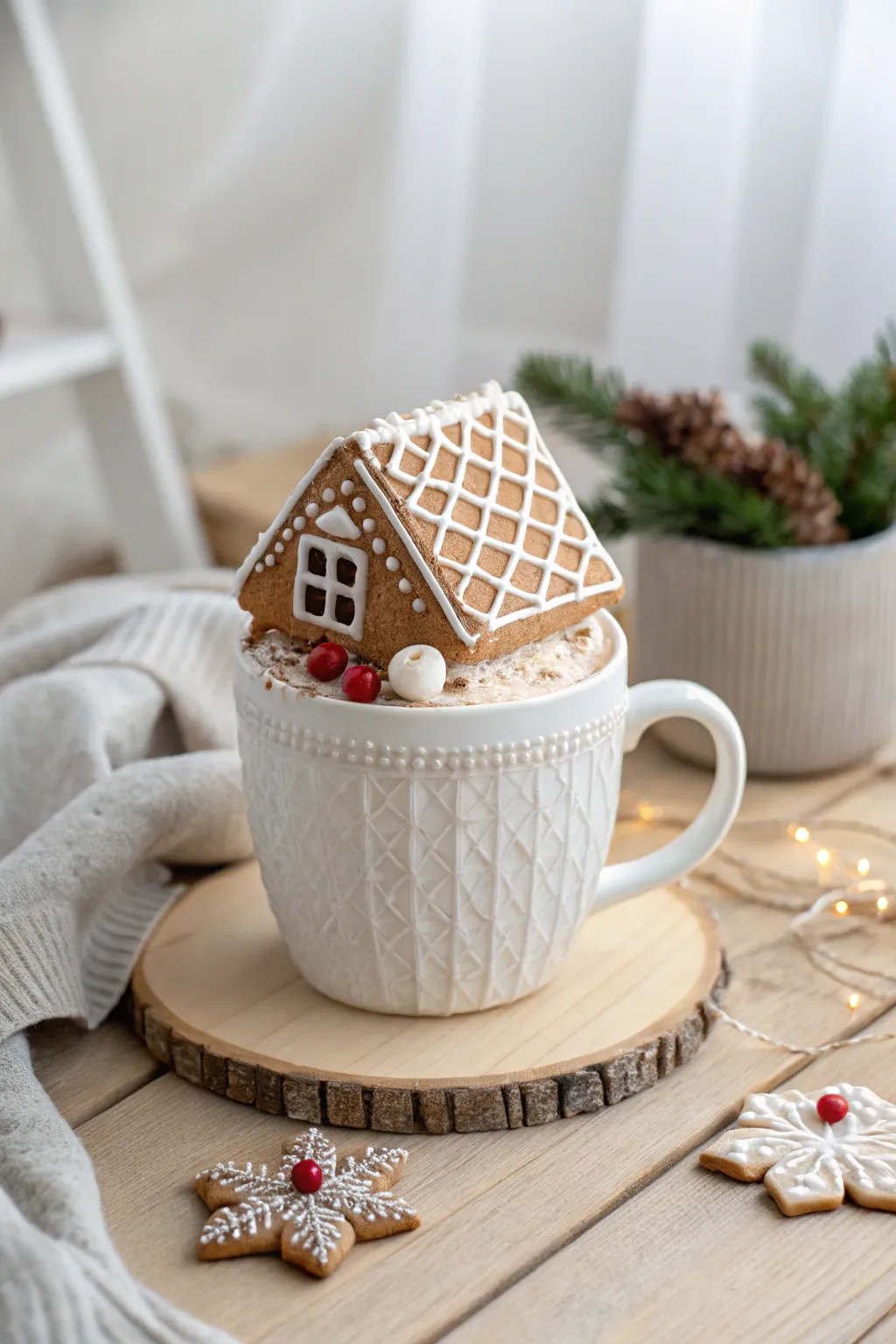 Sip in style with these charming mini gingerbread houses on your mug!