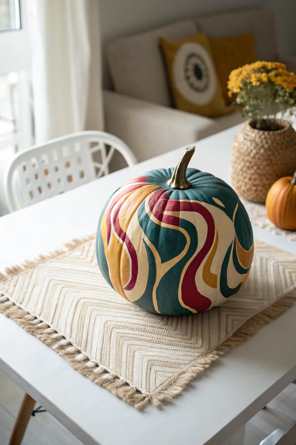 Unleash your creativity with abstract pumpkin art that adds a splash of color and elegance to your autumn décor.