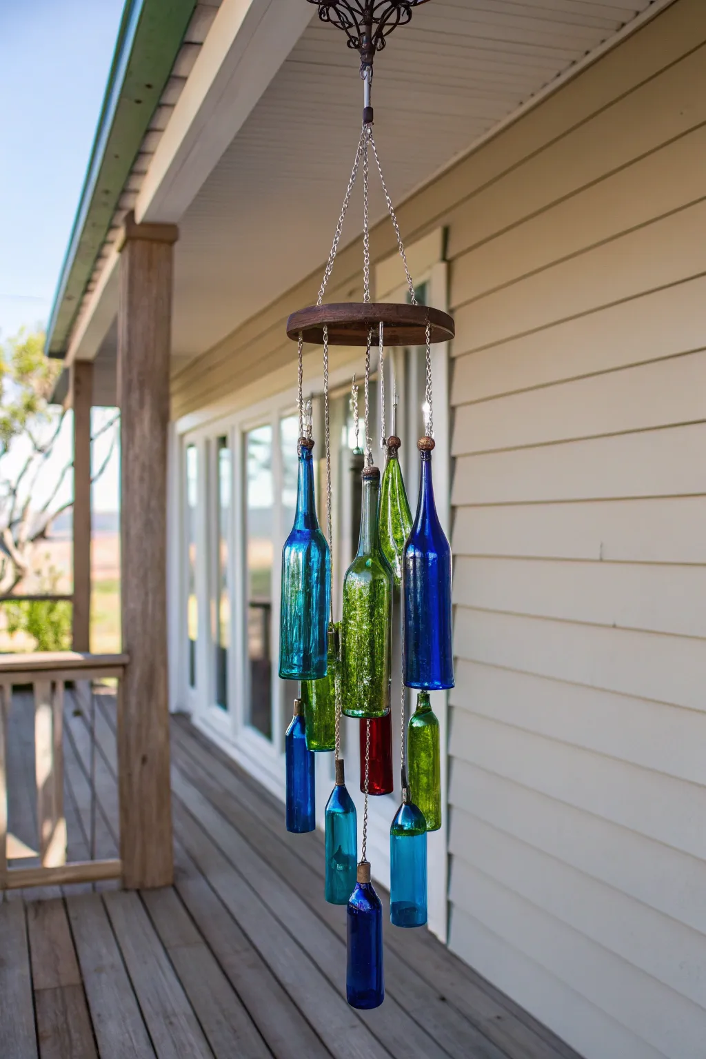 Add a touch of musical elegance to your porch with handcrafted glass bottle wind chimes. 🎐✨