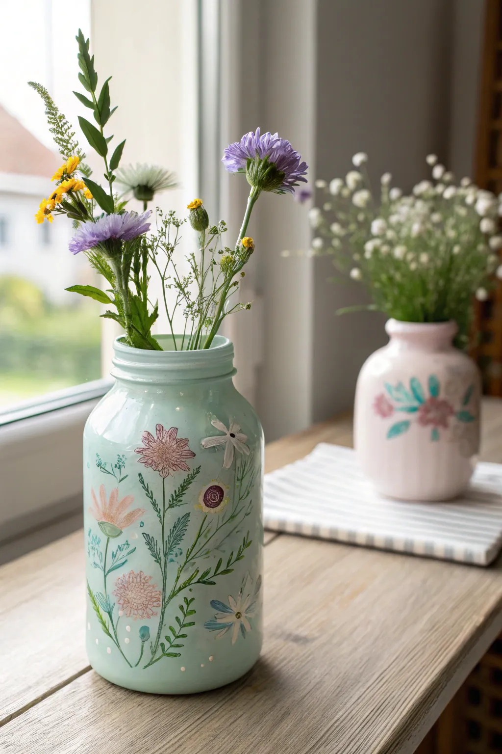 Transform a simple jar into an exquisite flower vase with a touch of paint and creativity.