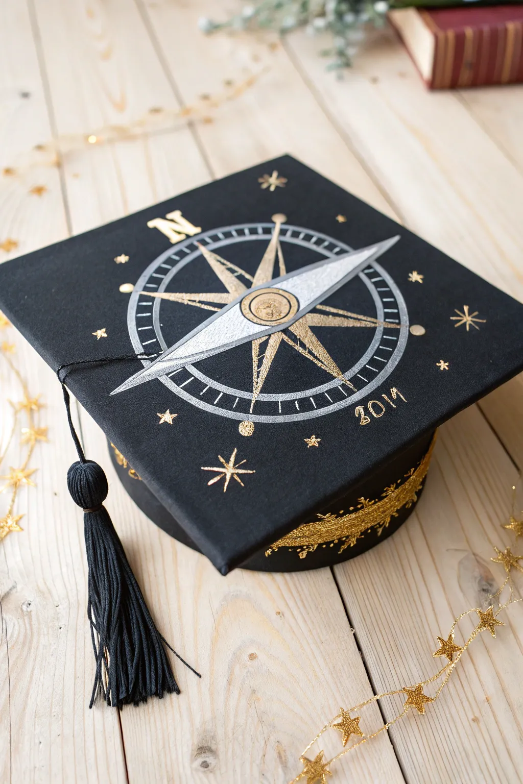 Chart your course with style: A glittering compass for your next adventure.