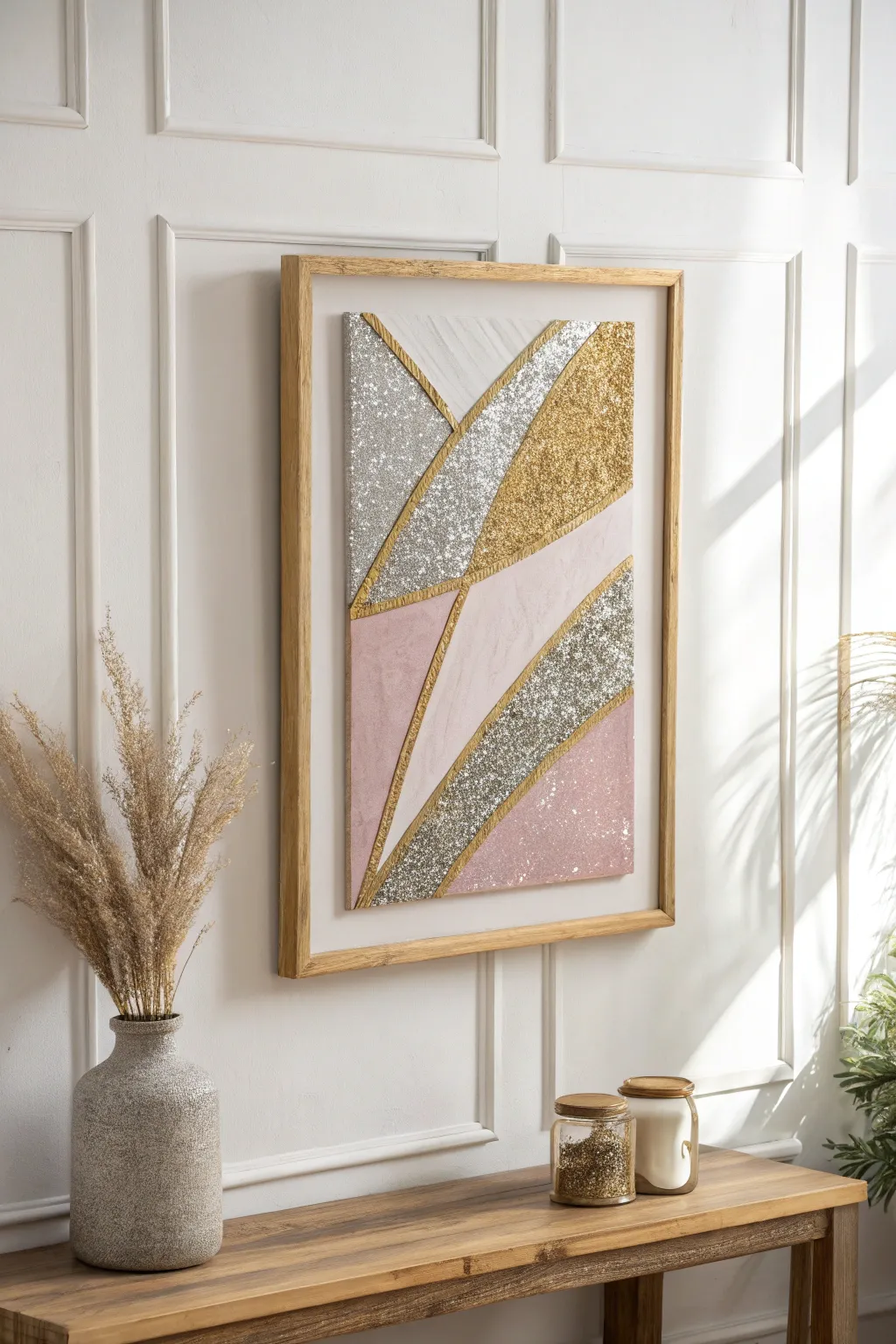 Elevate your space with shimmering elegance: a minimalist glitter wall art masterpiece.