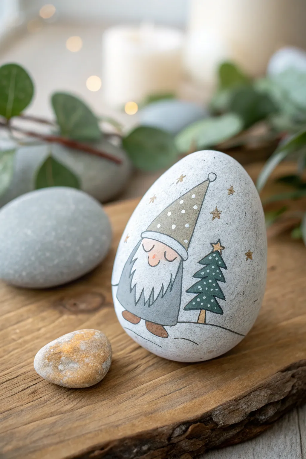 Simplicity meets charm in this minimalist gnome rock art. Perfect for adding a touch of whimsy to your decor.
