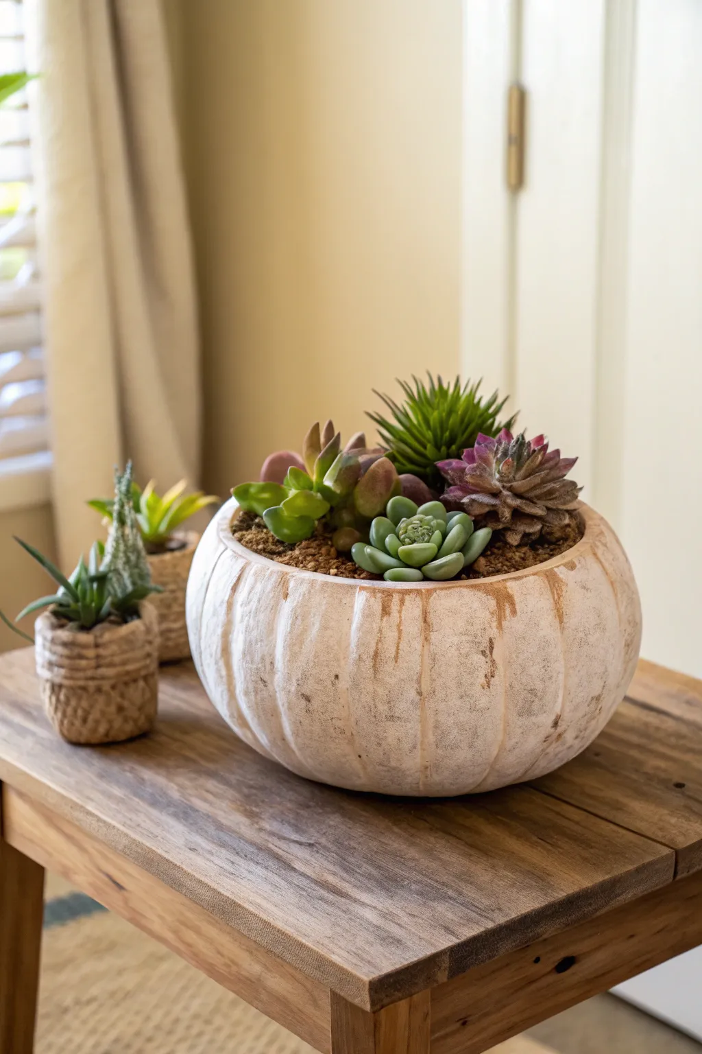 Bring nature indoors with these charming gourd planters—perfect for adding a touch of green to your minimalist space.