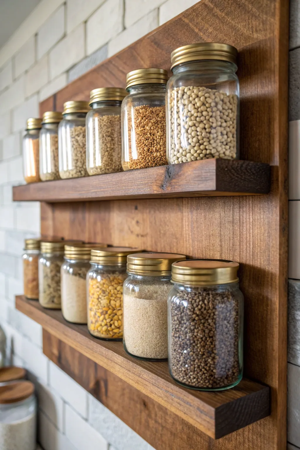 Elevate your kitchen storage with a mason jar wall display—where functionality meets art.