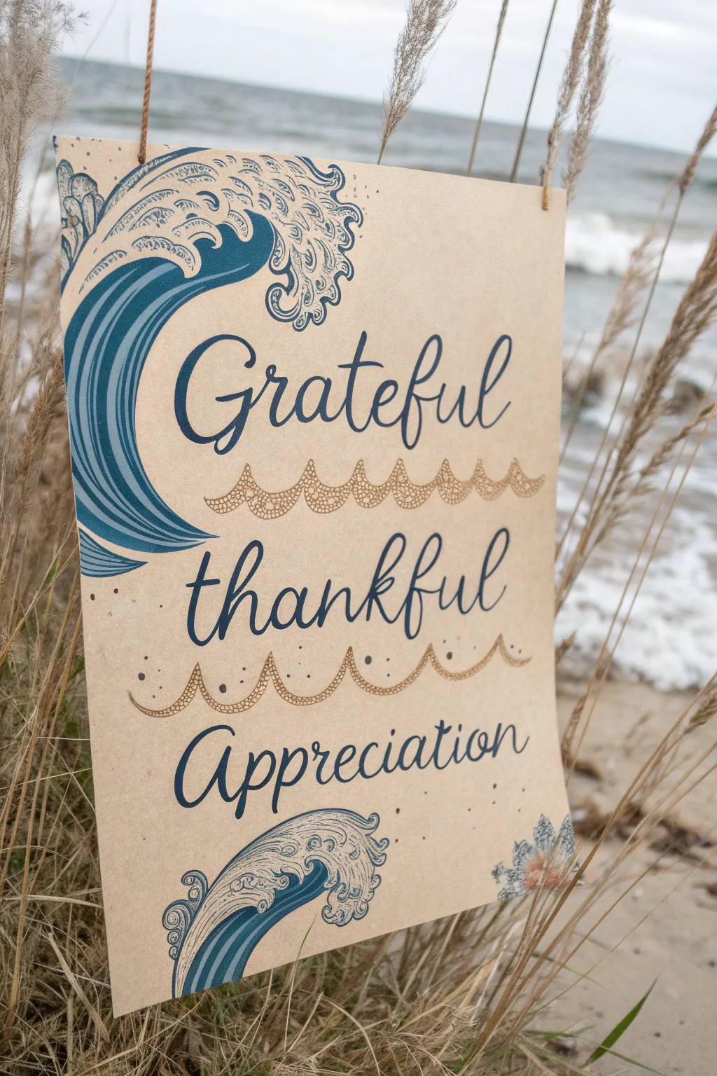 Embrace gratitude with artistic waves of appreciation in a minimalist design.