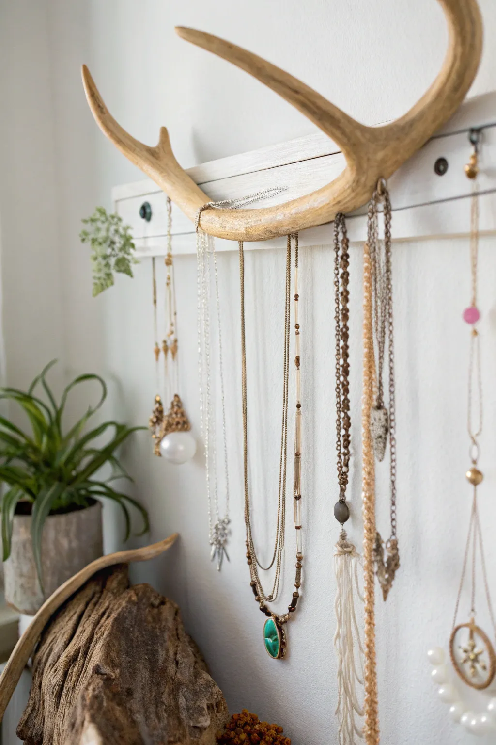 Embrace boho charm with a simple yet stunning jewelry display. Let nature's beauty showcase your treasures!