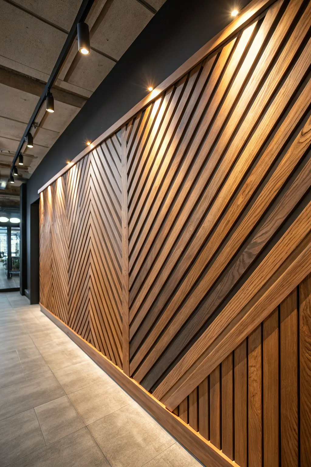 Elevate your space with the dynamic energy of expertly crafted diagonal slats.