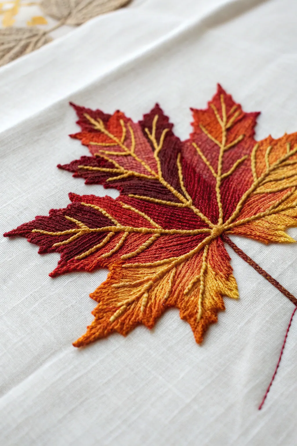 Elegance in Every Stitch: Bring the Warmth of Autumn Indoors with Exquisite Leaf Embroidery.