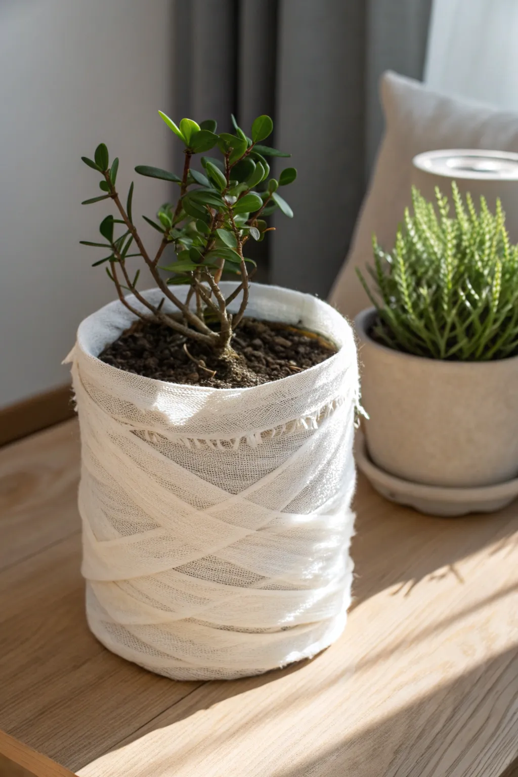 Transform your space with a touch of spooky elegance—mummy-wrapped Halloween planters bring simplicity and charm to your decor.