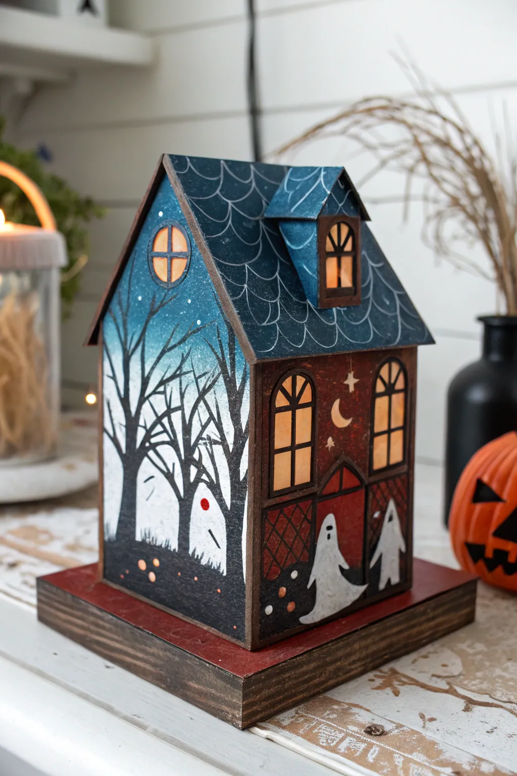 Elevate your Halloween decor with this stunning Haunted House Resin Art piece, where minimalist design meets bold, ghostly charm.