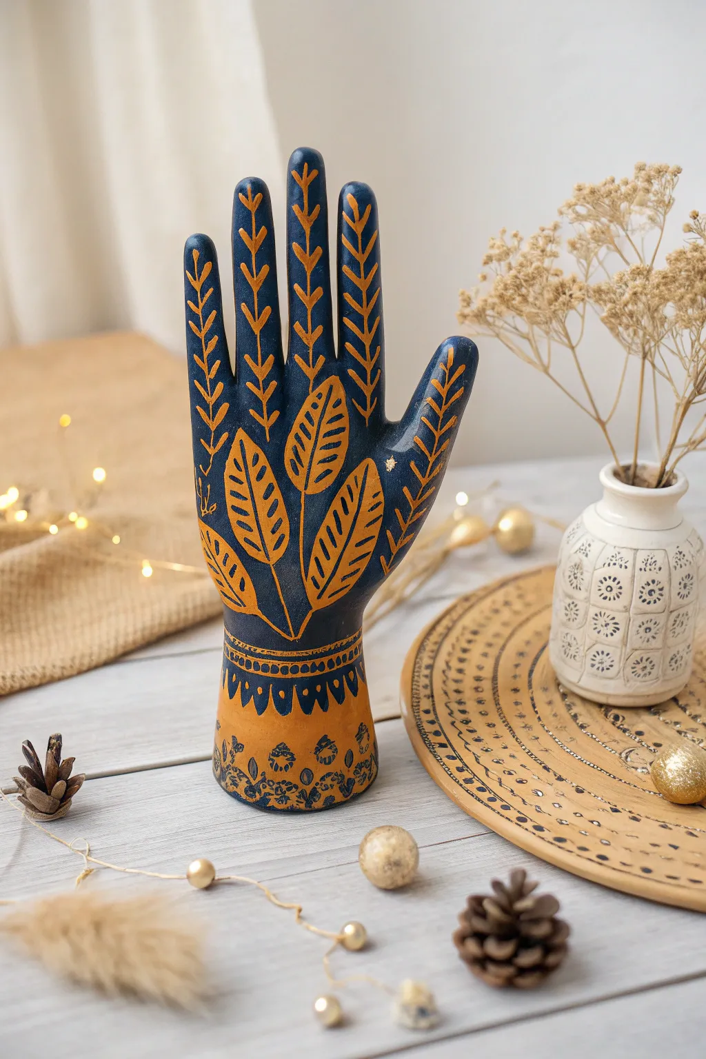 Celebrate the season with a bold, Scandinavian-inspired hand cast that brings festive charm to your decor.