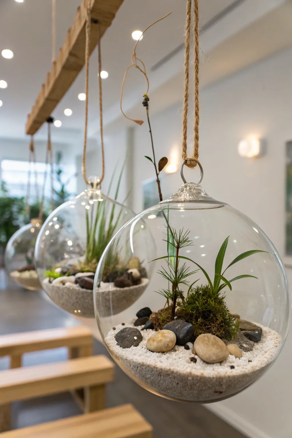 Zen-inspired tranquility in glass globes.