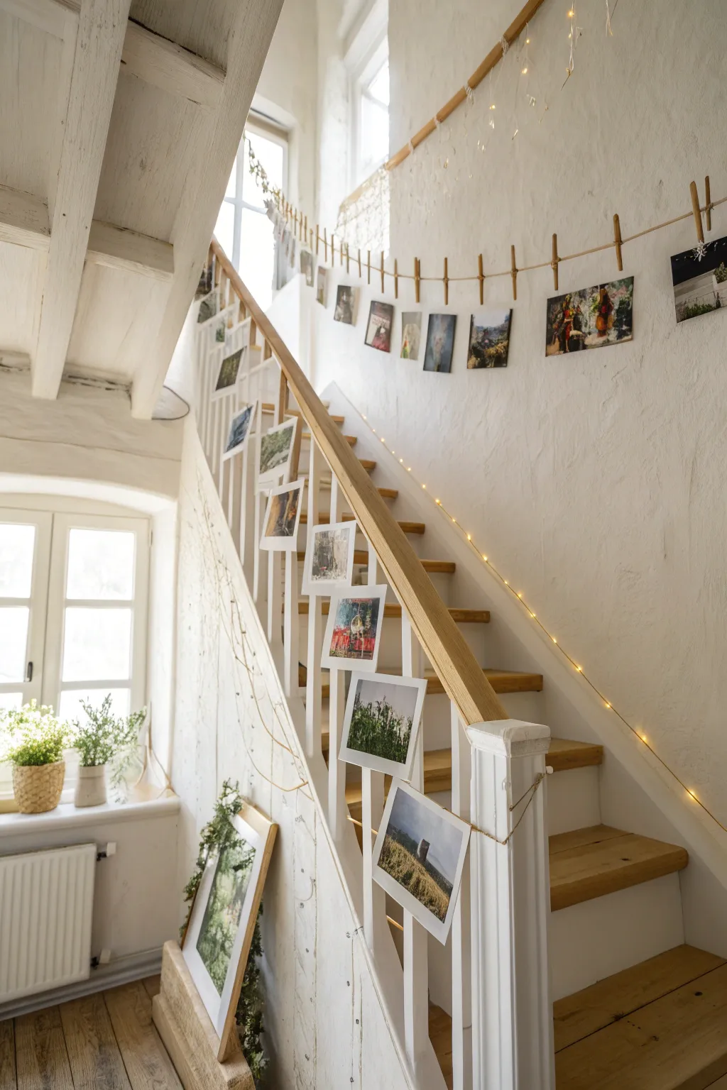 Elevate your space with a stylish layered height photo display for a touch of Scandinavian-Boho elegance.