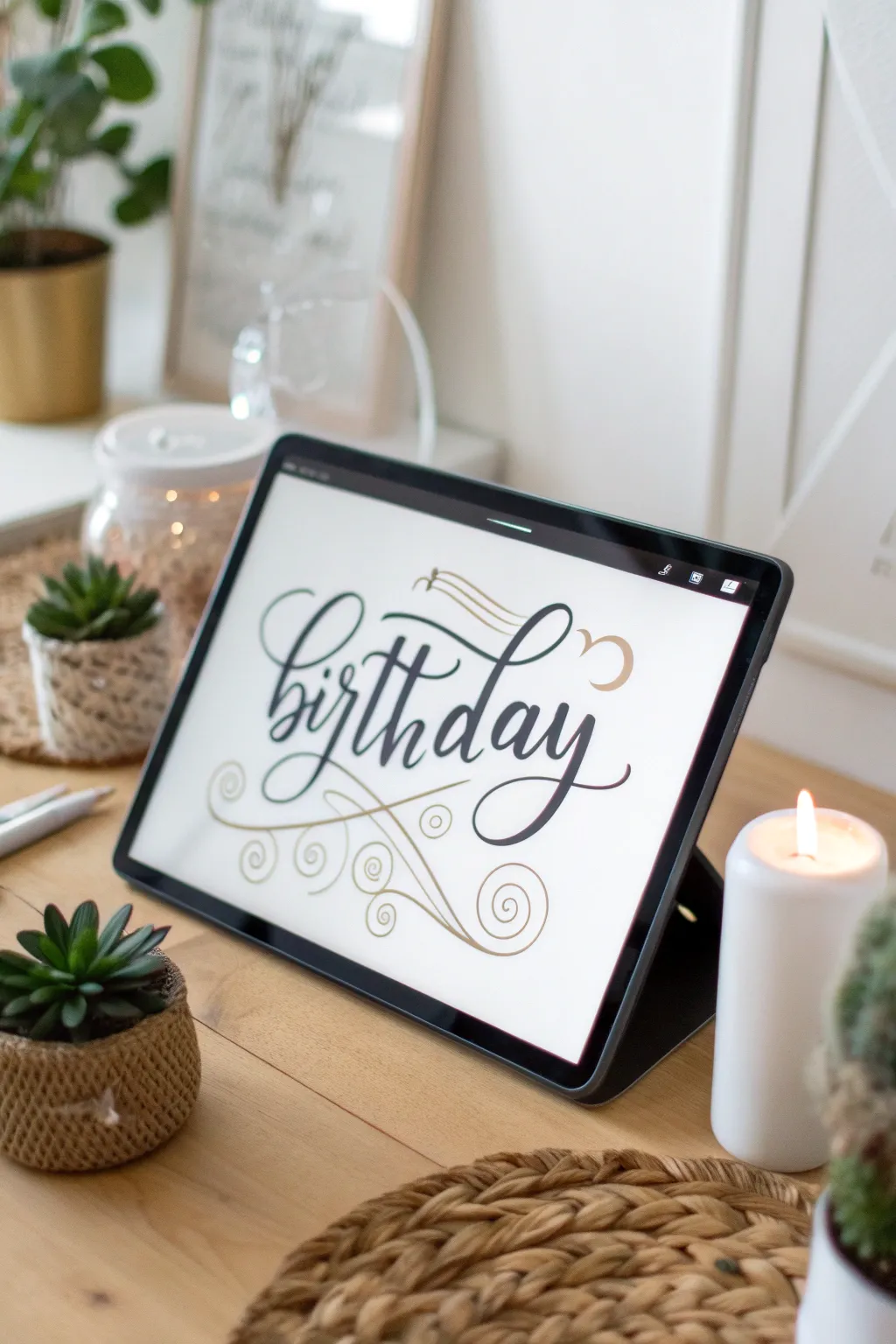 Modern elegance meets craftsmanship: Discover the art of digital hand lettering for a stunning birthday greeting.