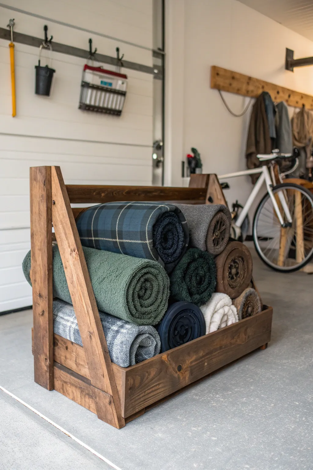 Transform your garage with this stylish and practical hay feeder blanket holder.