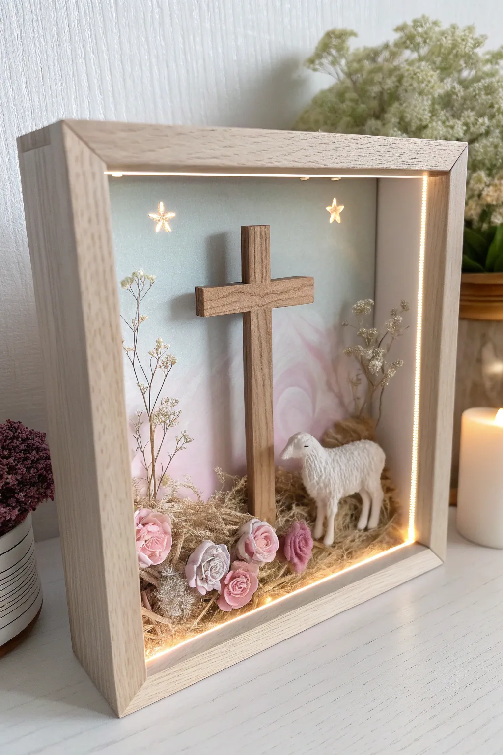 Celebrate the essence of Easter with a handcrafted shadow box that beautifully captures the theme 'He Has Risen' in minimalist elegance.
