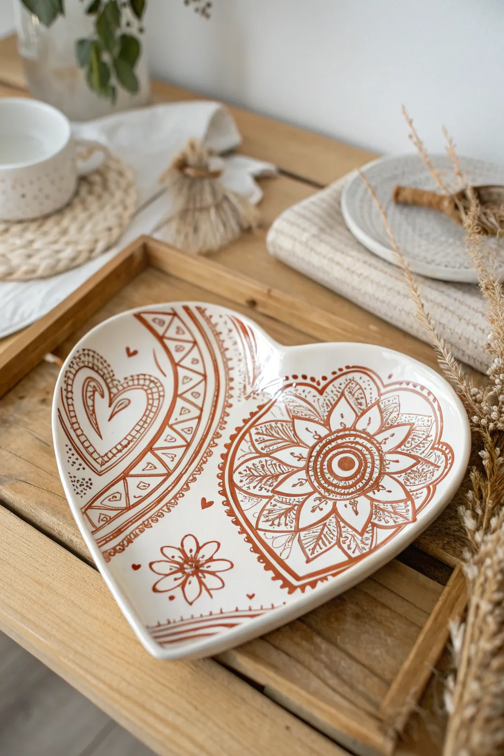 Celebrate diversity with a touch of elegance—heart plate adorned with cultural designs.