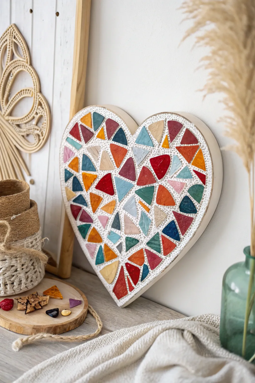 Craft a stunning mosaic heart that blends simplicity with vibrant creativity.