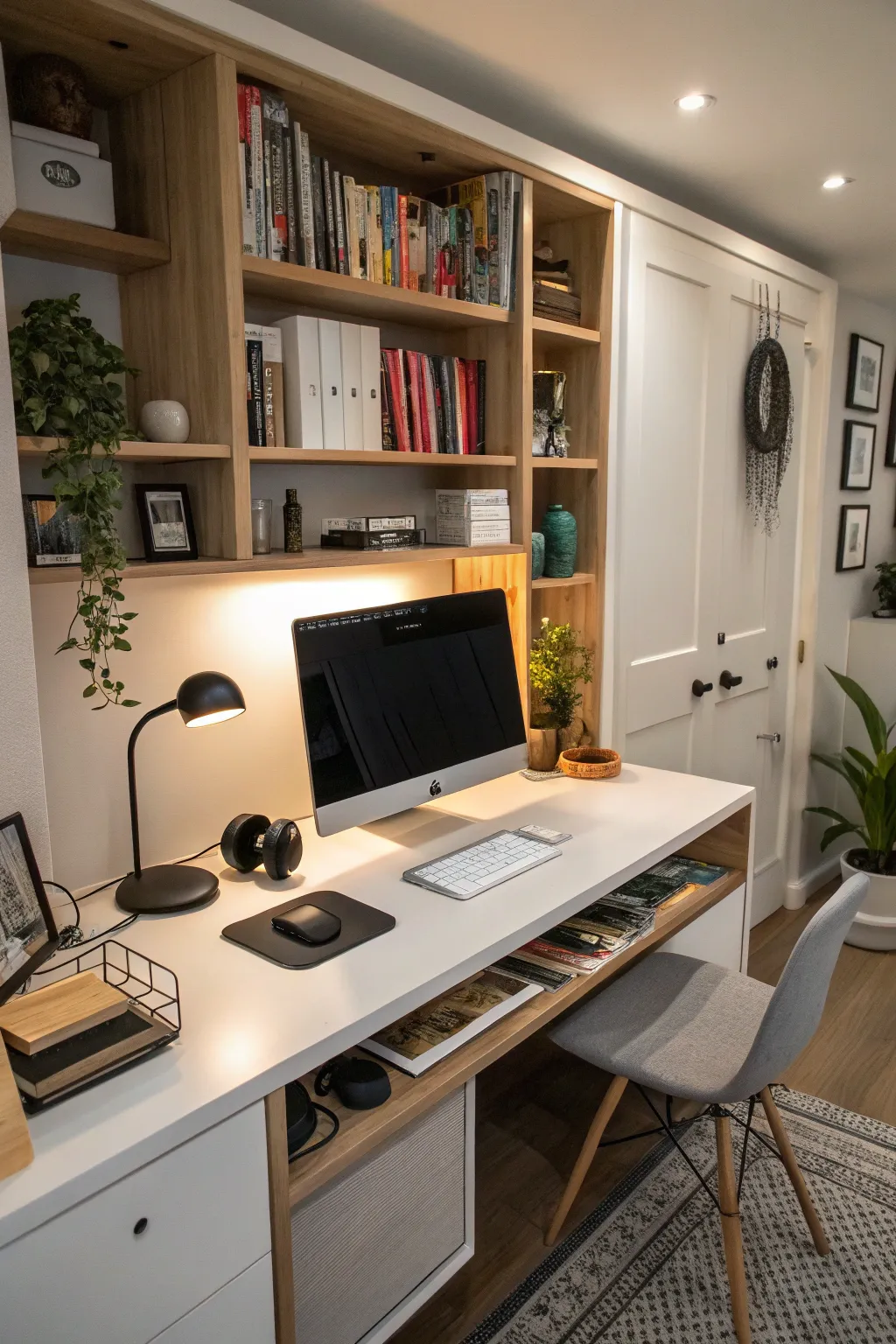 Seamless integration of technology keeps the office tidy and efficient.