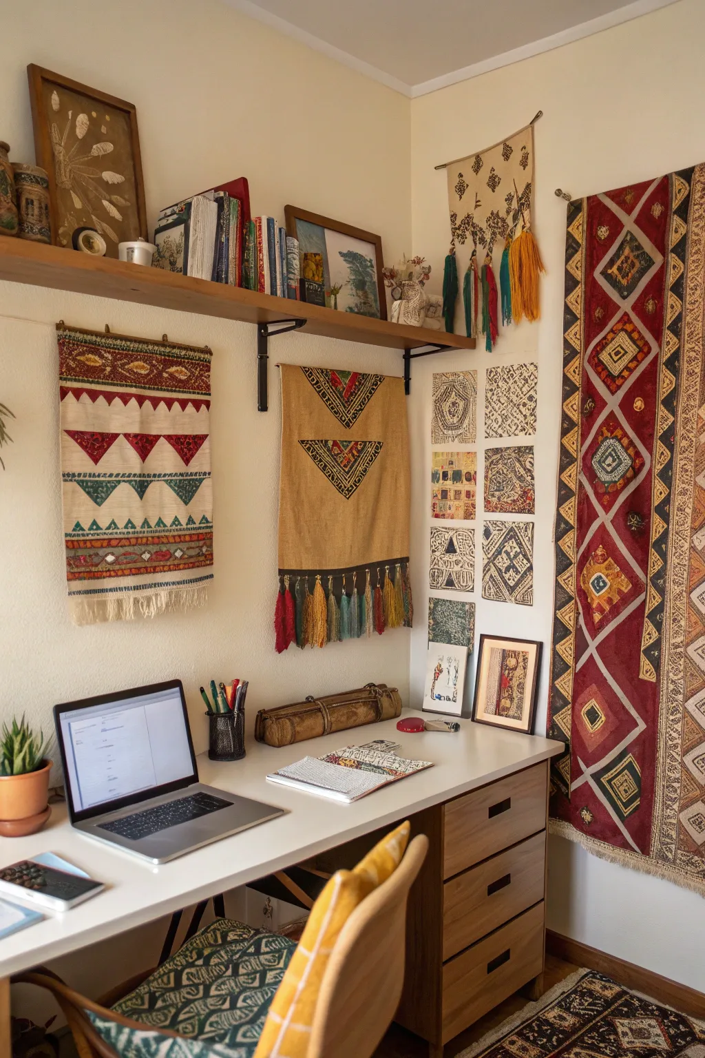 Cultural elements add personal flair and richness to your office.