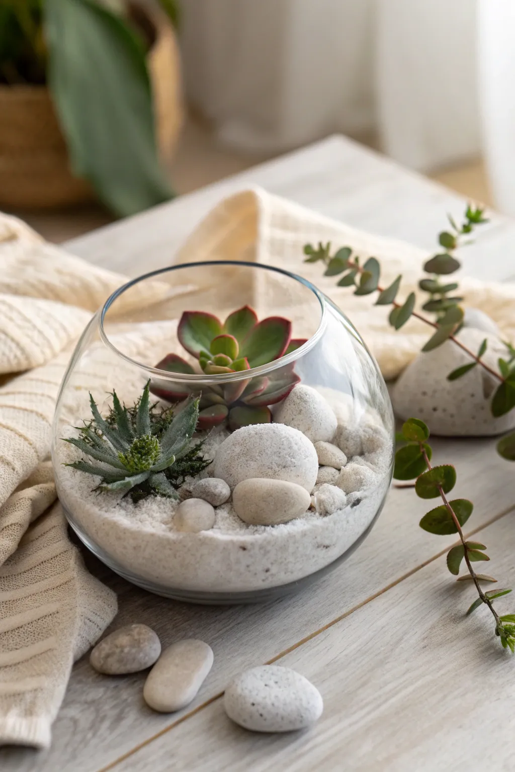 Elevate your baptism decor with these elegant glass terrariums, blending simplicity with a touch of nature.