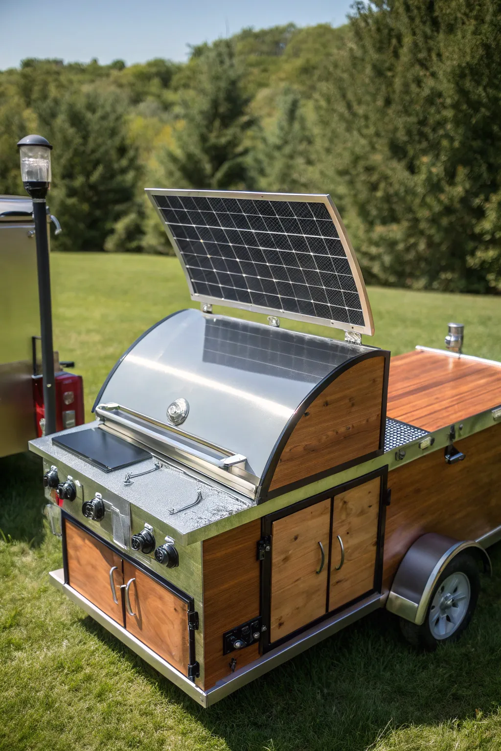 Harness the Sun: Dive into eco-friendly BBQ with this solar-powered trailer masterpiece.