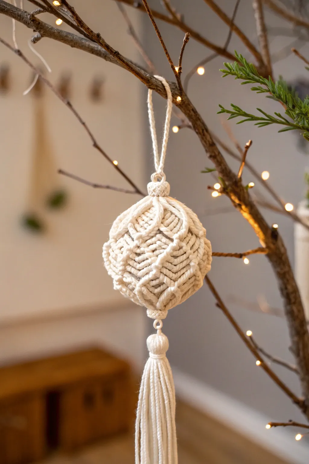 Elevate your holiday decor with handcrafted macramé ornaments – a touch of boho elegance for your minimalist Christmas.