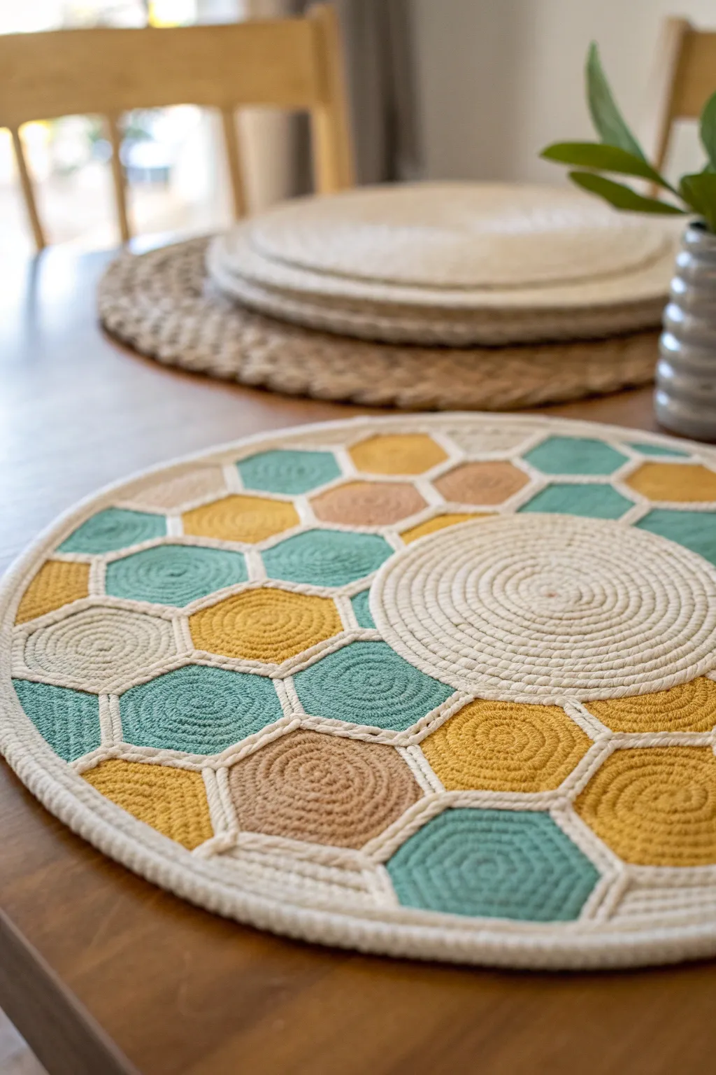 Elevate your dining experience with these stunning honeycomb patterned placemats—where minimalism meets bold beauty.