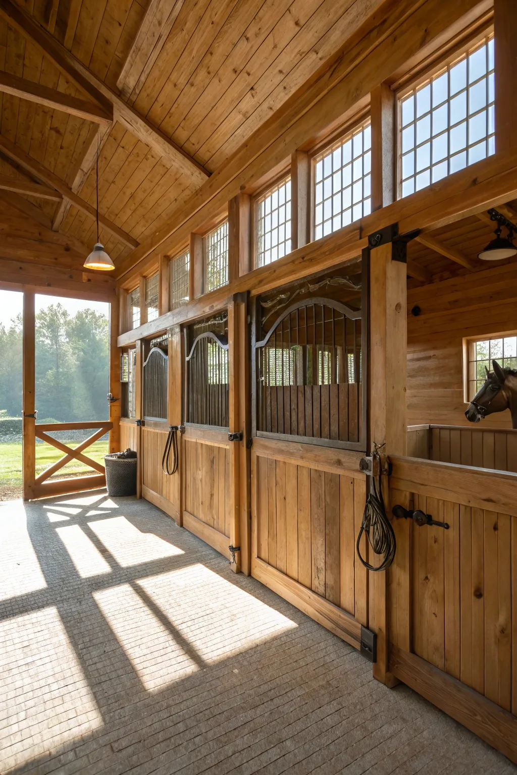 Bask in the warmth of sunlight and craftsmanship in this stunning horse wash stall.