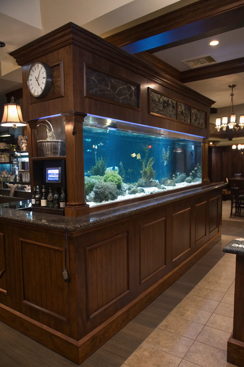 Dive into craftsmanship with an aquarium bar that mesmerizes and entertains.