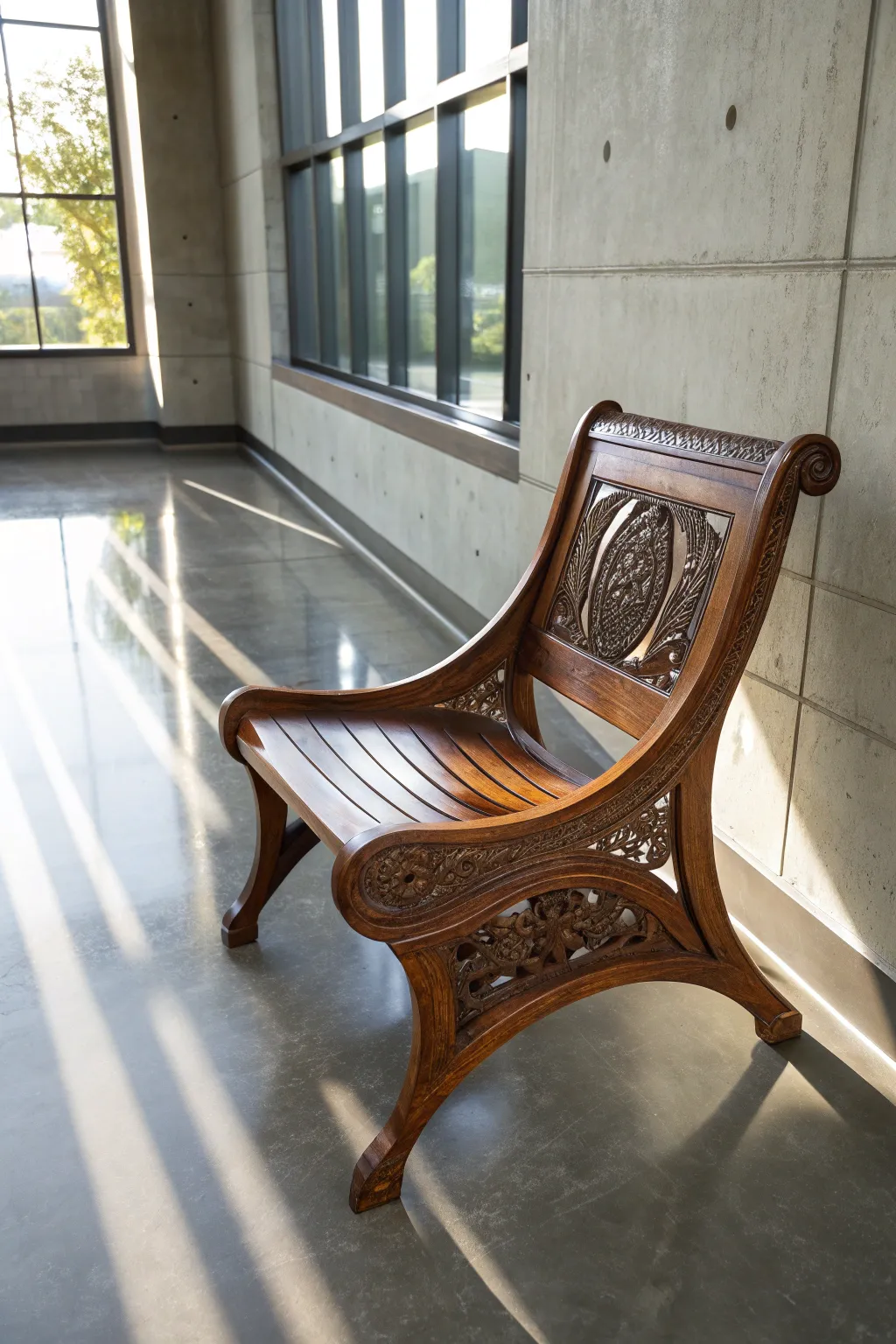 Elevate your space with the perfect blend of warmth and modernity—wooden elegance on a concrete canvas.