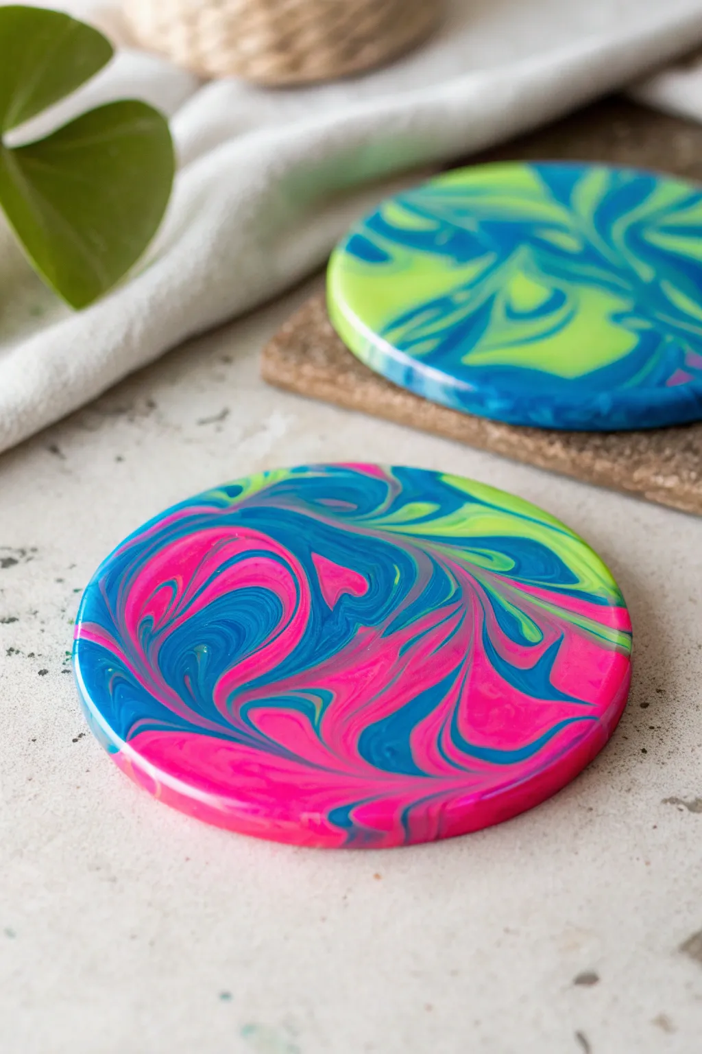 Add a splash of retro charm to your decor with neon resin coasters—where bold colors meet minimalist elegance.
