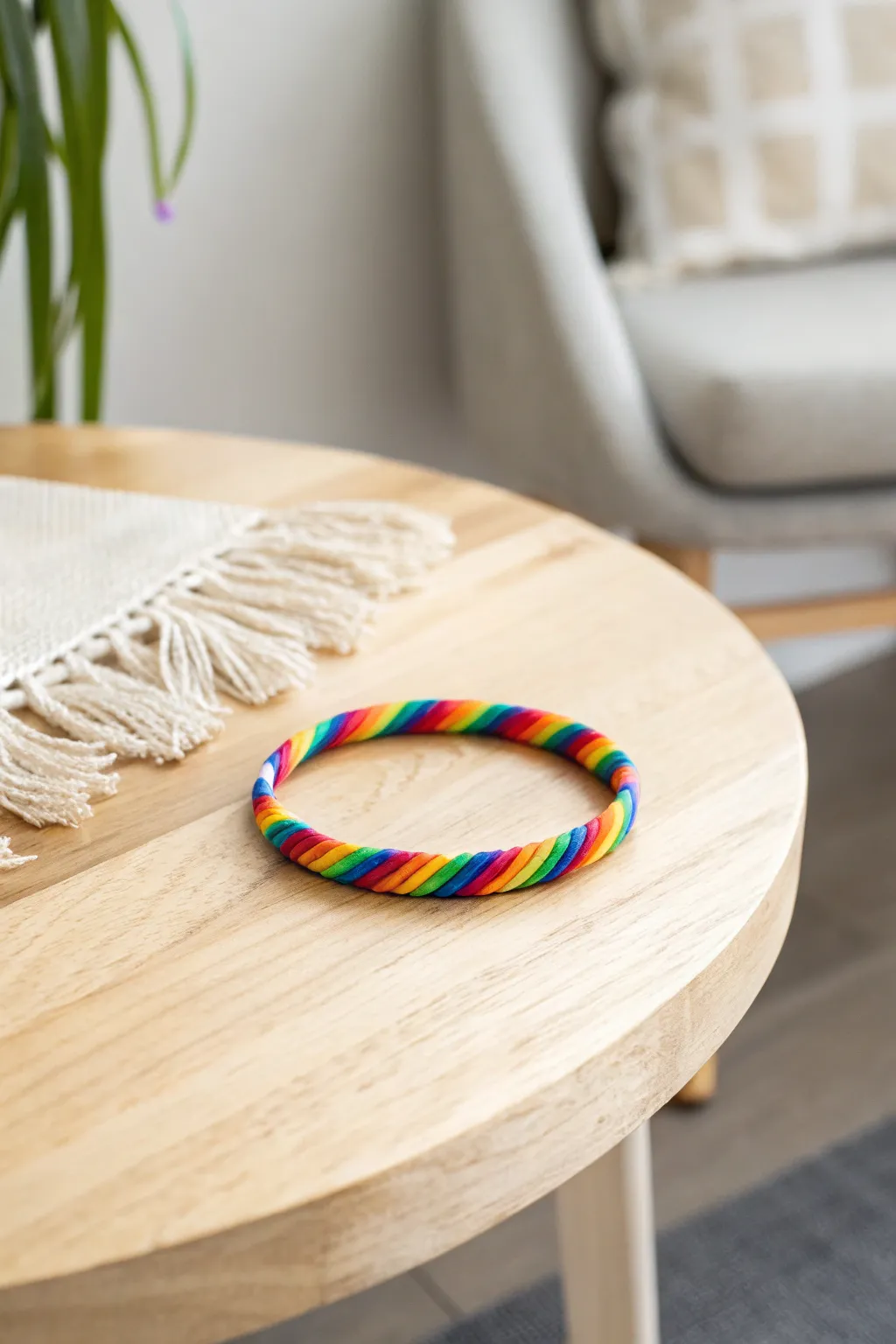 Embrace vibrant simplicity with this handcrafted rainbow bracelet, a minimalist masterpiece that brightens any day.