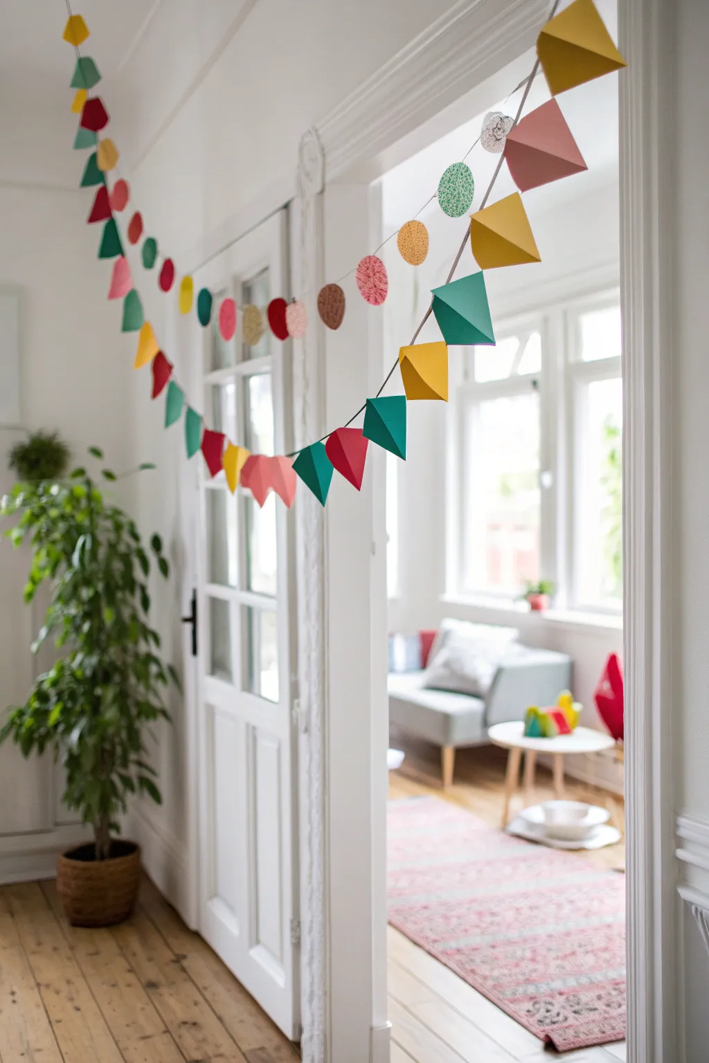 Add a splash of color and joy to any room with a handcrafted paper garland, where simplicity meets vibrant creativity.