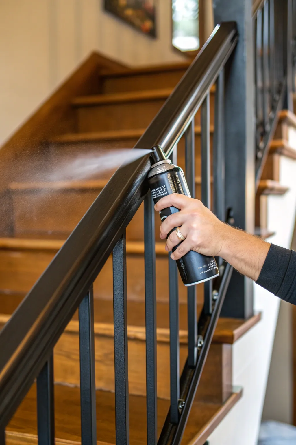 Master the art of spray painting for a flawless stair railing finish.